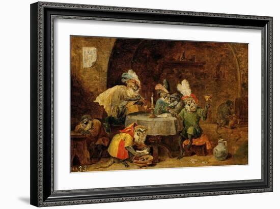 Monkeys Drinking And Smoking, 17th Century-David Teniers the Younger-Framed Giclee Print