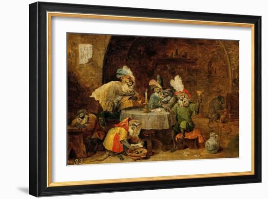 Monkeys Drinking And Smoking, 17th Century-David Teniers the Younger-Framed Giclee Print