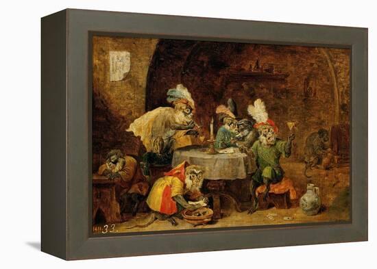 Monkeys Drinking And Smoking, 17th Century-David Teniers the Younger-Framed Premier Image Canvas