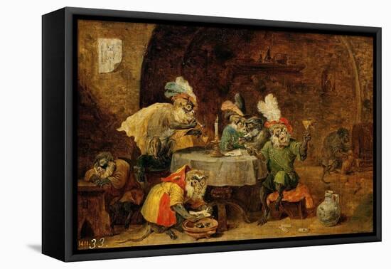 Monkeys Drinking And Smoking, 17th Century-David Teniers the Younger-Framed Premier Image Canvas