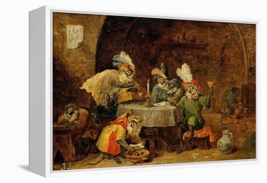 Monkeys Drinking And Smoking, 17th Century-David Teniers the Younger-Framed Premier Image Canvas