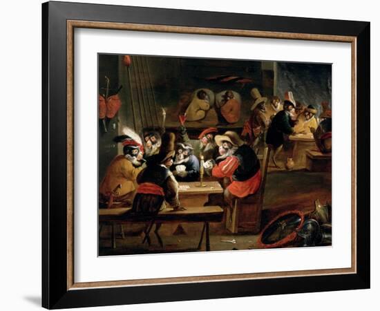 Monkeys in a Tavern, Detail of the Card Game-Ferdinand van Kessel-Framed Giclee Print