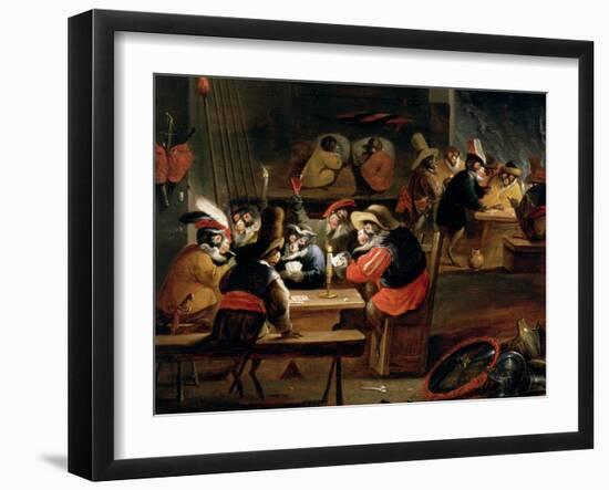 Monkeys in a Tavern, Detail of the Card Game-Ferdinand van Kessel-Framed Giclee Print