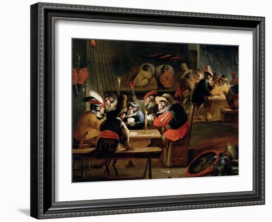 Monkeys in a Tavern, Detail of the Card Game-Ferdinand van Kessel-Framed Giclee Print