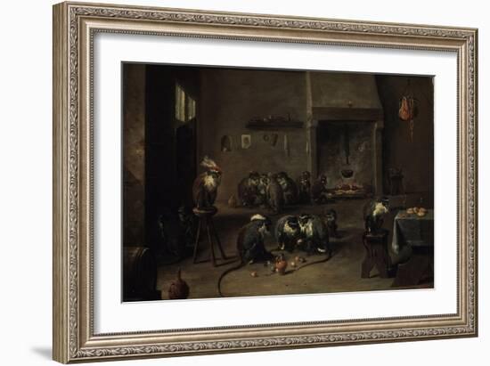 Monkeys in the Kitchen, 1640S-David Teniers the Younger-Framed Giclee Print