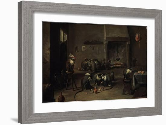 Monkeys in the Kitchen, 1640S-David Teniers the Younger-Framed Giclee Print