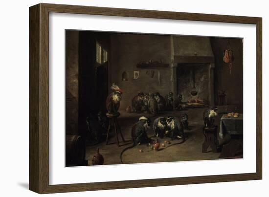 Monkeys in the Kitchen, 1640S-David Teniers the Younger-Framed Giclee Print