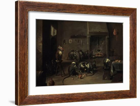 Monkeys in the Kitchen, 1640S-David Teniers the Younger-Framed Giclee Print