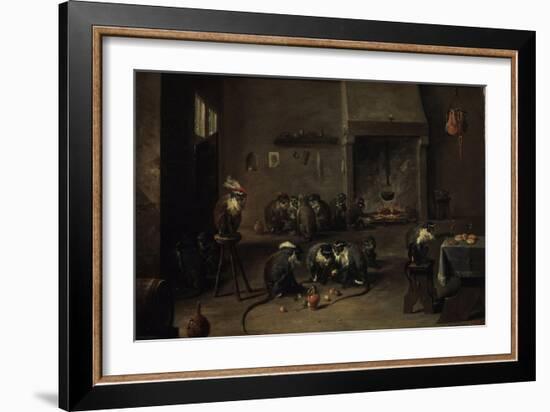 Monkeys in the Kitchen, 1640S-David Teniers the Younger-Framed Giclee Print