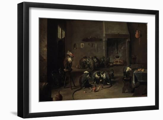 Monkeys in the Kitchen, 1640S-David Teniers the Younger-Framed Giclee Print