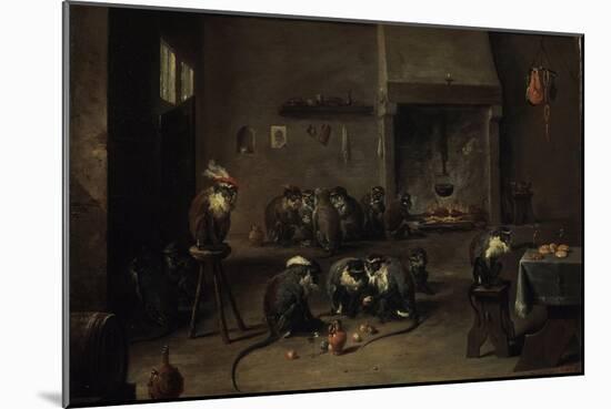 Monkeys in the Kitchen, 1640S-David Teniers the Younger-Mounted Giclee Print