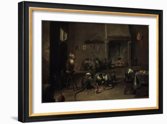 Monkeys in the Kitchen, 1640S-David Teniers the Younger-Framed Giclee Print