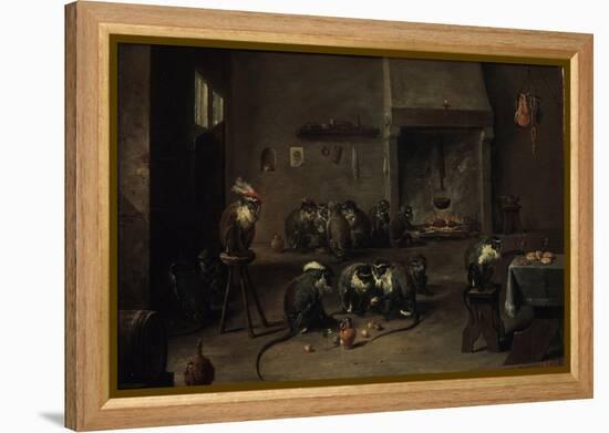 Monkeys in the Kitchen, 1640S-David Teniers the Younger-Framed Premier Image Canvas