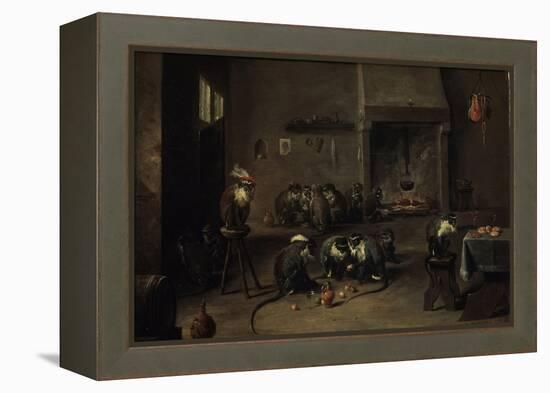 Monkeys in the Kitchen, 1640S-David Teniers the Younger-Framed Premier Image Canvas
