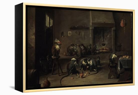 Monkeys in the Kitchen, 1640S-David Teniers the Younger-Framed Premier Image Canvas