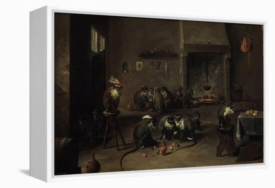 Monkeys in the Kitchen, 1640S-David Teniers the Younger-Framed Premier Image Canvas