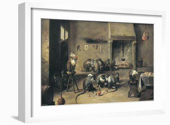 Monkeys in the Kitchen-David Teniers the Younger-Framed Premium Giclee Print