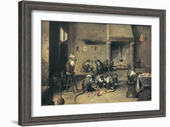 Monkeys in the Kitchen-David Teniers the Younger-Framed Art Print