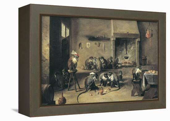 Monkeys in the Kitchen-David Teniers the Younger-Framed Stretched Canvas