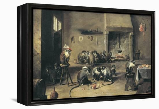 Monkeys in the Kitchen-David Teniers the Younger-Framed Stretched Canvas