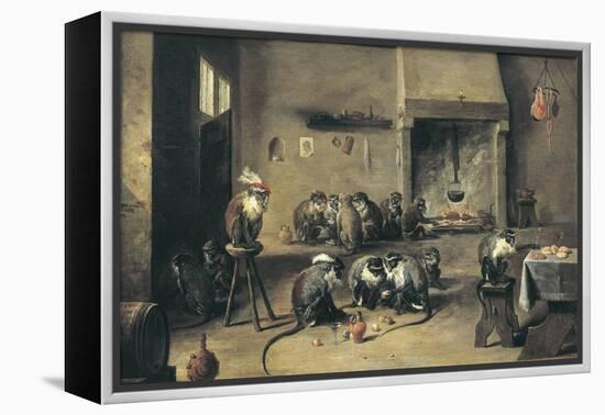 Monkeys in the Kitchen-David Teniers the Younger-Framed Stretched Canvas