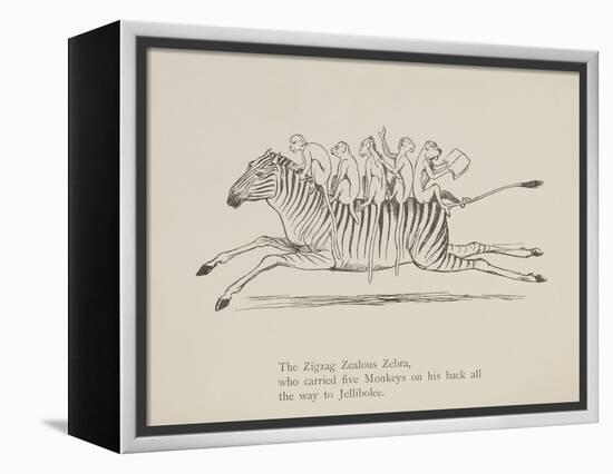 Monkeys Riding a Zebra, Nonsense Botany Animals and Other Poems Written and Drawn by Edward Lear-Edward Lear-Framed Premier Image Canvas