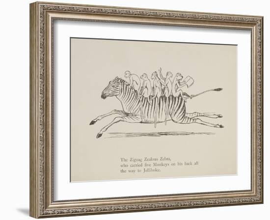 Monkeys Riding a Zebra, Nonsense Botany Animals and Other Poems Written and Drawn by Edward Lear-Edward Lear-Framed Giclee Print