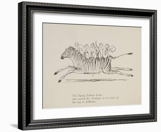 Monkeys Riding a Zebra, Nonsense Botany Animals and Other Poems Written and Drawn by Edward Lear-Edward Lear-Framed Giclee Print