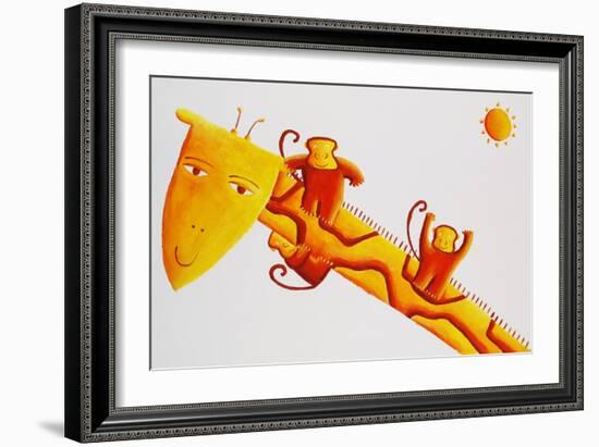 Monkeys Sliding Down Giraffe's Neck, 2002-Julie Nicholls-Framed Premium Giclee Print