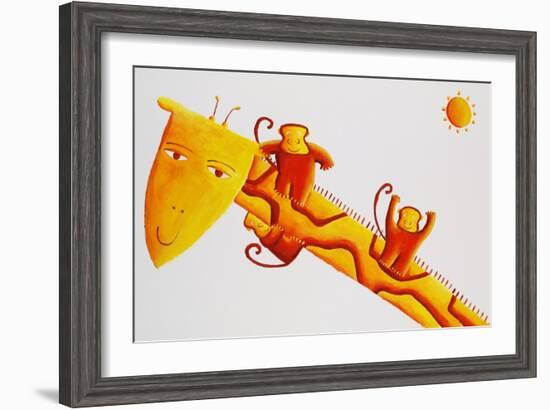 Monkeys Sliding Down Giraffe's Neck, 2002-Julie Nicholls-Framed Giclee Print