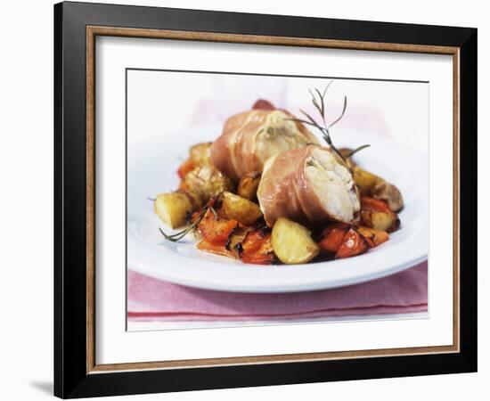 Monkfish Rolls Wrapped in Parma Ham with Roasted Vegetables-null-Framed Photographic Print