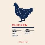 Chicken with Specified Type of Meat. Meat Market. Poster Butcher Diagram and Scheme Chicken. Chicke-monkographic-Art Print