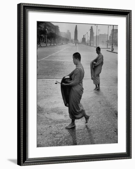 Monks Begging For Food at Dawn on Main Thoroughfare of Bangkok-Howard Sochurek-Framed Photographic Print