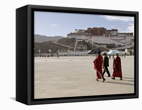 Monks Carrying Umbrellas to Shield Against the Sun, in Front of the Potala Palace, Tibet-Don Smith-Framed Premier Image Canvas