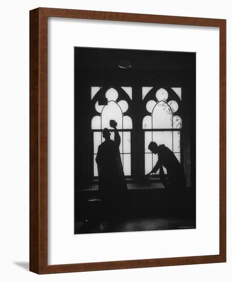 Monks Cleaning Windows of the Monastery's Sacristy-Gordon Parks-Framed Premium Photographic Print