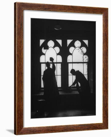 Monks Cleaning Windows of the Monastery's Sacristy-Gordon Parks-Framed Photographic Print