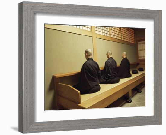 Monks During Za-Zen Meditation in the Zazen Hall, Elheiji Zen Monastery, Japan-Ursula Gahwiler-Framed Photographic Print
