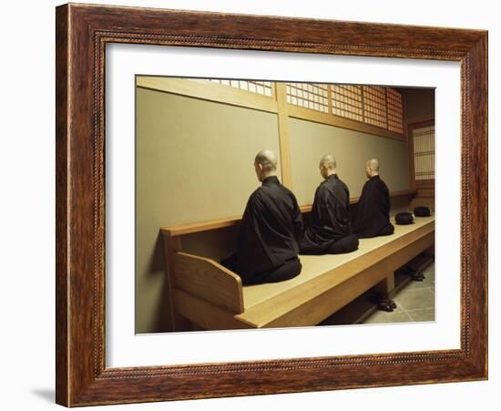 Monks During Za-Zen Meditation in the Zazen Hall, Elheiji Zen Monastery, Japan-Ursula Gahwiler-Framed Photographic Print