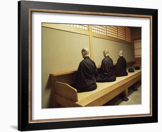 Monks During Za-Zen Meditation in the Zazen Hall, Elheiji Zen Monastery, Japan-Ursula Gahwiler-Framed Photographic Print