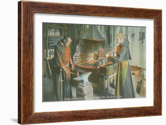 Monks in Blacksmith Shop, Santa Barbara Mission, California--Framed Art Print