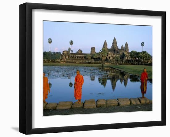 Monks in Saffron Robes, Angkor Wat, Unesco World Heritage Site, Siem Reap, Cambodia, Indochina-Bruno Morandi-Framed Photographic Print