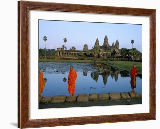 Monks in Saffron Robes, Angkor Wat, Unesco World Heritage Site, Siem Reap, Cambodia, Indochina-Bruno Morandi-Framed Photographic Print