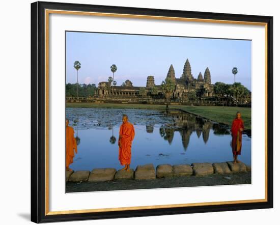 Monks in Saffron Robes, Angkor Wat, Unesco World Heritage Site, Siem Reap, Cambodia, Indochina-Bruno Morandi-Framed Photographic Print