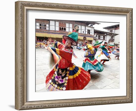 Monks Performing Traditional Black Hat Dance at the Wangdue Phodrang Tsechu, Wangdue Phodrang Dzong-Lee Frost-Framed Photographic Print