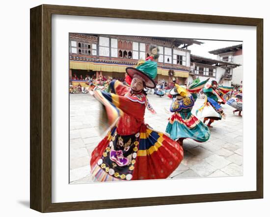 Monks Performing Traditional Black Hat Dance at the Wangdue Phodrang Tsechu, Wangdue Phodrang Dzong-Lee Frost-Framed Photographic Print