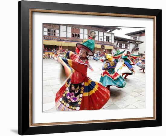 Monks Performing Traditional Black Hat Dance at the Wangdue Phodrang Tsechu, Wangdue Phodrang Dzong-Lee Frost-Framed Photographic Print