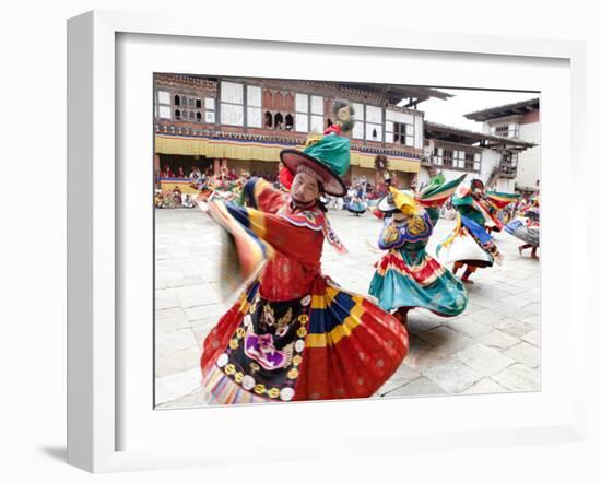 Monks Performing Traditional Black Hat Dance at the Wangdue Phodrang Tsechu, Wangdue Phodrang Dzong-Lee Frost-Framed Photographic Print