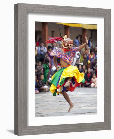 Monks Performing Traditional Masked Dance at the Wangdue Phodrang Tsechu, Wangdue Phodrang Dzong, W-Lee Frost-Framed Photographic Print