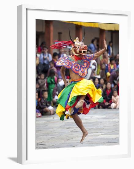 Monks Performing Traditional Masked Dance at the Wangdue Phodrang Tsechu, Wangdue Phodrang Dzong, W-Lee Frost-Framed Photographic Print