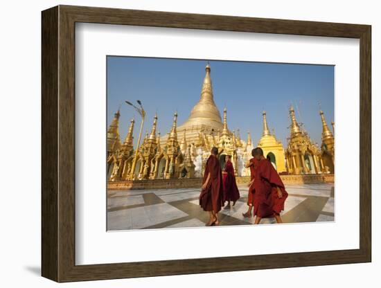 Monks walk around Shwedagon Pagoda, Yangon (Rangoon), Myanmar (Burma), Asia-Alex Treadway-Framed Photographic Print